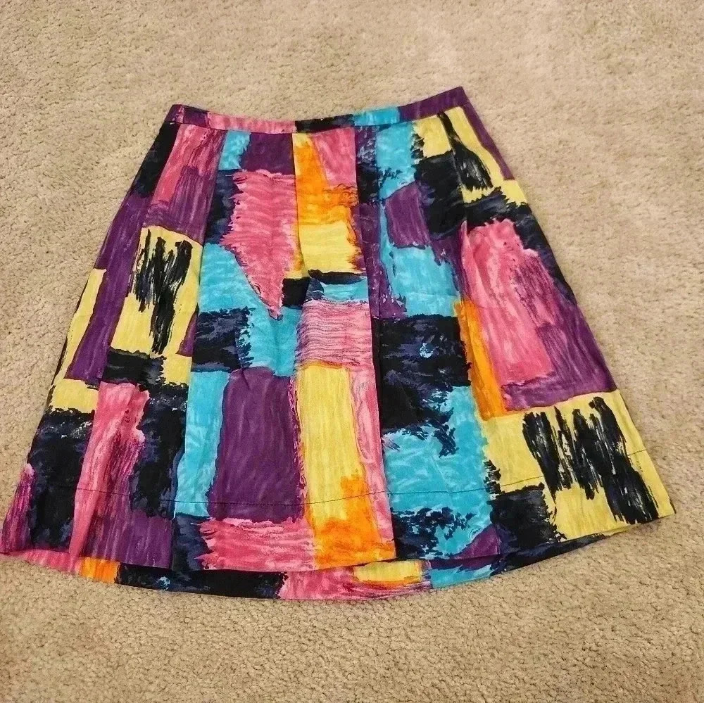 Trina‎ Turk Bold Abstract Colorful Pleated A Line Mini Skirt Size 4 #R437